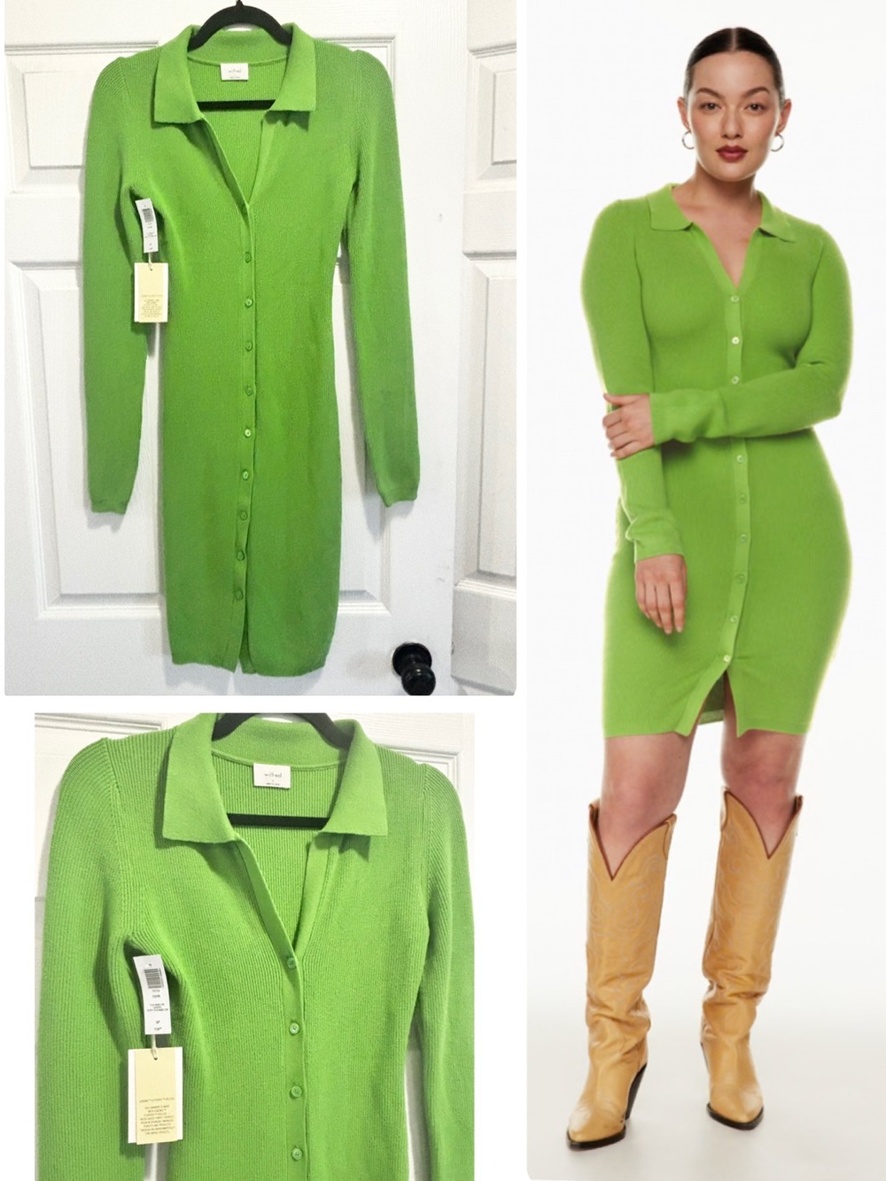NWT Aritzia Wilfred Cove Button-up Sweater Dress Cucamelon Green Size Small